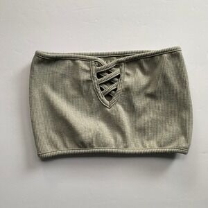 Womens Ribbed Bandeau Tube Top Gray Seamless Athleisure‎ Fitness Size Onesize